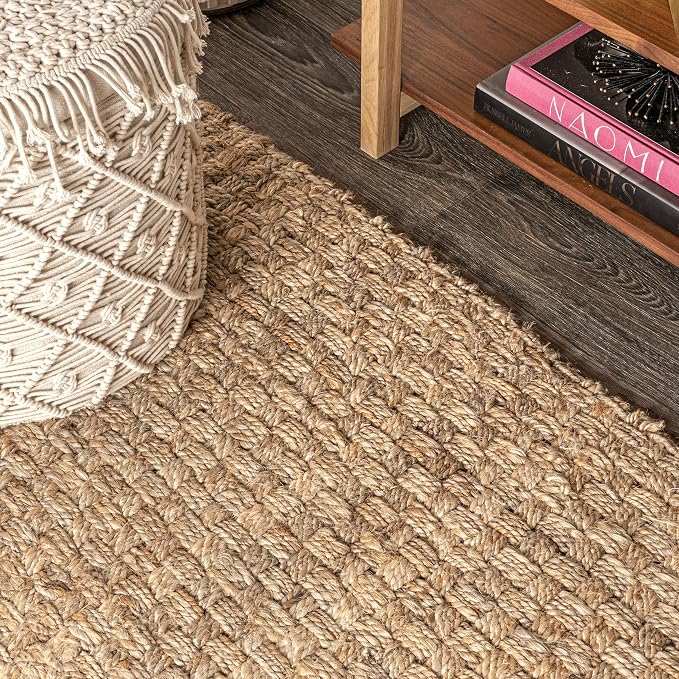 JONATHAN Y Estera Hand Woven Boucle Chunky Jute Natural 6x6 Square Indoor Area Rug, Bohemian, Transitional, Easy-Cleaning for Living Room, Bedroom, Kitchen, Pet Friendly, Non-Shedding (NFR102A-6SQ)