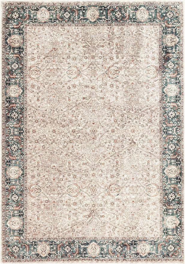 Keen Home Design 48"x72" Rug - Machine Washable Area Rug with Non-Slip Backing, Ideal for Living Room, Dining Room, Bedroom - Vintage, Easy Clean, Durable, Low Pile - (4' x 6')