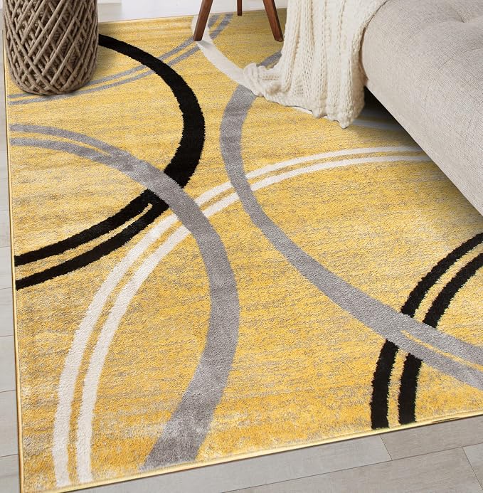 Rugshop Wavy Circles Non-Shedding Living Room Area Rug Yellow 3'3" x 5'