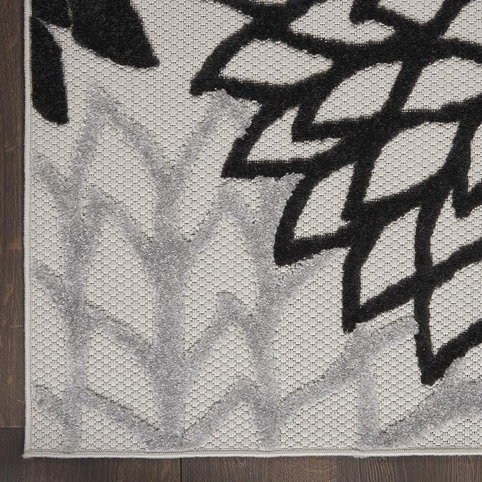 Nourison Home Aloha Indoor/Outdoor Black White 3' x 5' Area Rug, Easy Cleaning, Non Shedding, Bed Room, Living Room, Dining Room, Kitchen (3x5)