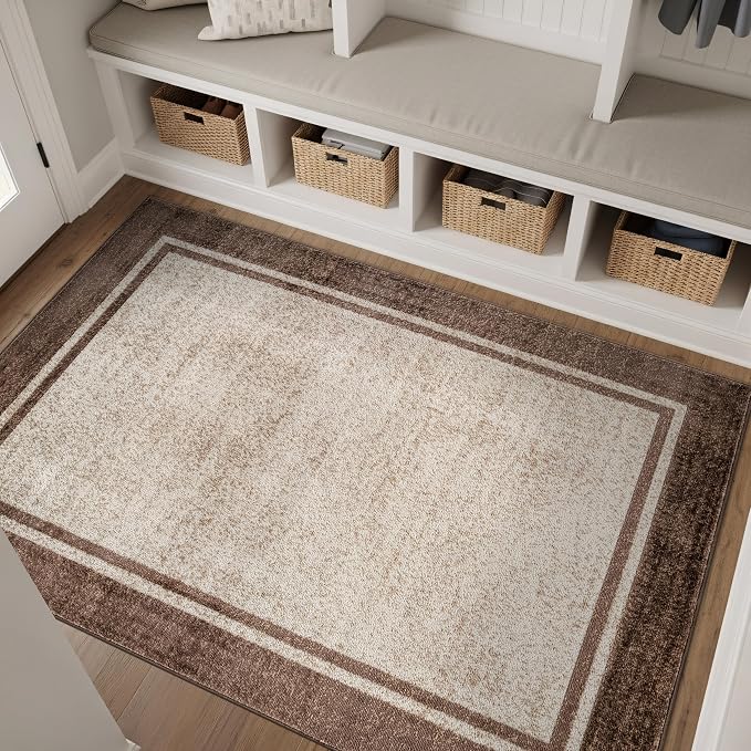 Rugshop Modern Transitional Bordered Area Rug for Living Room Beige 4' x 6'