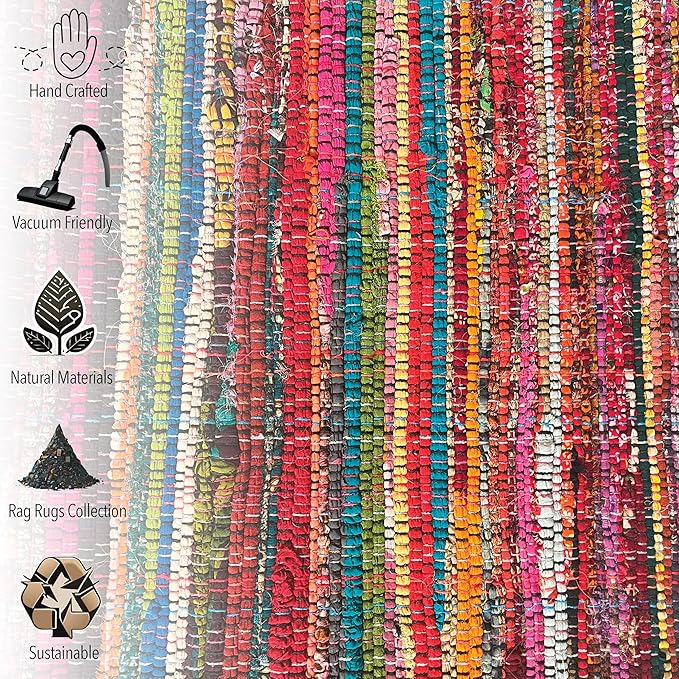 Chardin home - Eco Friendly 100% Recycled Cotton Colorful Chindi Area Rug – 5’x7’, Multi