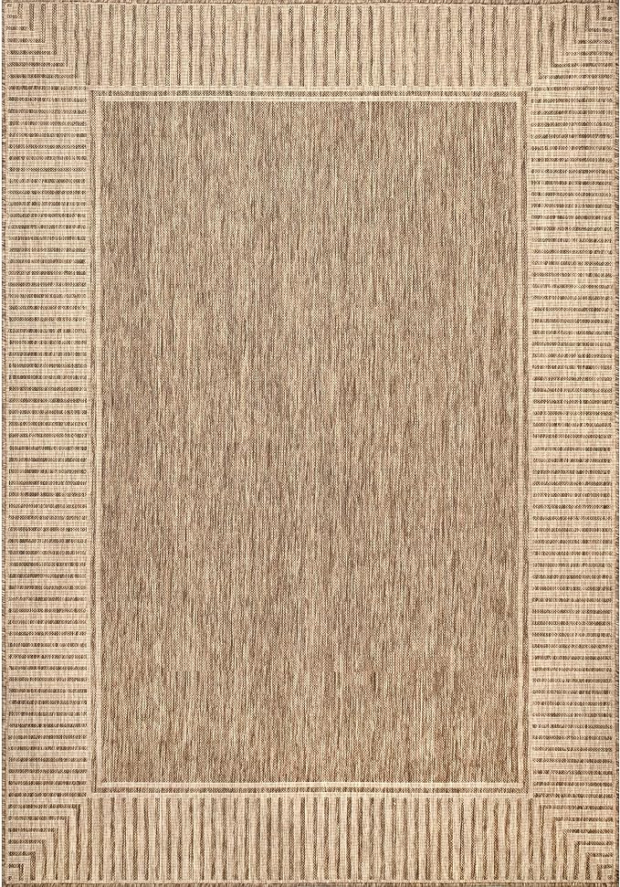 Nuloom Asha Light Brown/Ivory, 4' x 6', Casual, Striped Border, Soft and Cozy, High Traffic, Easy Clean, Durable Area Rug for Indoor/Outdoor Patio, Deck, Porch, Garden, Courtyard