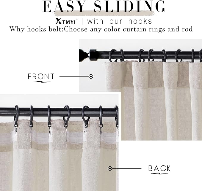 XTMYI Oatmeal Beige Curtains 84 Inches Long for Living Room 2 Panels Sets Stone Washed Linen Earth Tone Decor Back Tab Rod Pocket Boho Neutral Greige Earthy Sheer Curtain for Bedroom