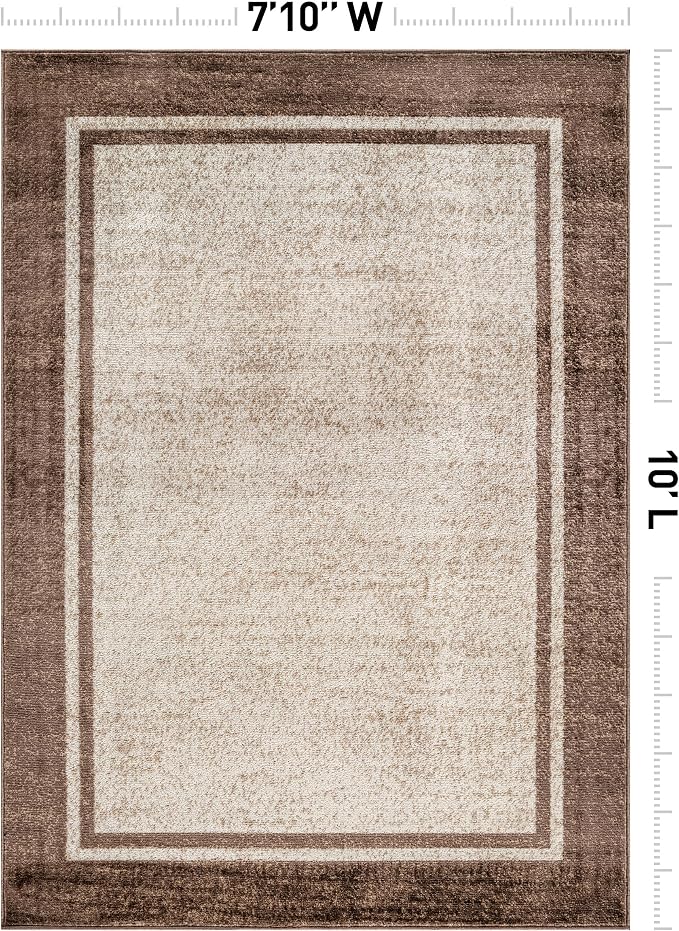 Rugshop Modern Transitional Bordered Area Rug Low Pile Beige 7' 10" x 10'