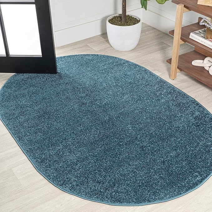 JONATHAN Y Haze Solid Low-Pile Turquoise 5x8 Oval Indoor Area Rug, Coastal,Bohemian,Minimalist,Classic, Easy-Cleaning for Living Room,Bedroom,Kitchen,Pet Friendly,Non-Shedding (SEU100H-5OV)