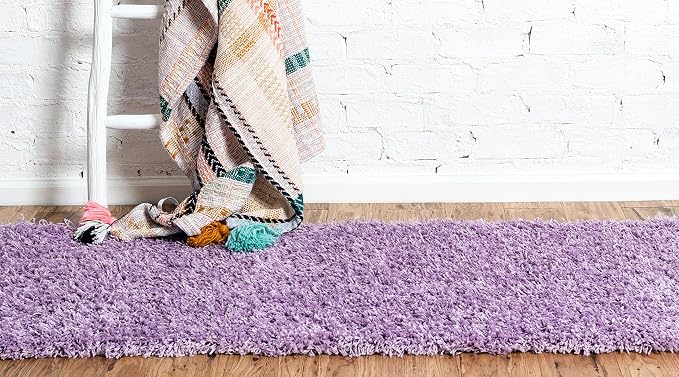 Unique Loom Solid Shag Collection Area Rug (2' 6" x 16' 5" Runner, Lilac)
