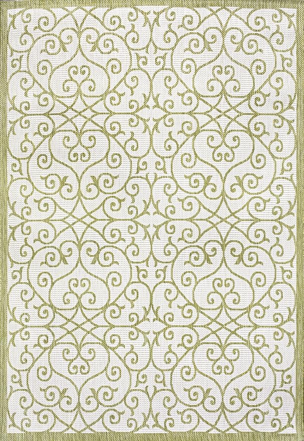 JONATHAN Y Vintage Filigree Indoor Outdoor Area Rug 8X10 Green/Cream, Madrid Textured Weave for Backyard, Patio, Porch, Easy-Cleaning, High Traffic, Pet-Friendly, Non-Shedding (SMB107H-8)