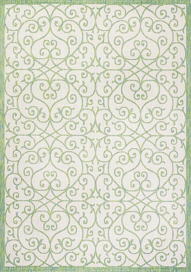 JONATHAN Y Vintage Filigree Indoor Outdoor Area Rug 5X8 Cream/Green, Madrid Textured Weave for Backyard, Patio, Porch, Easy-Cleaning, High Traffic, Pet-Friendly, Non-Shedding (SMB107J-5)