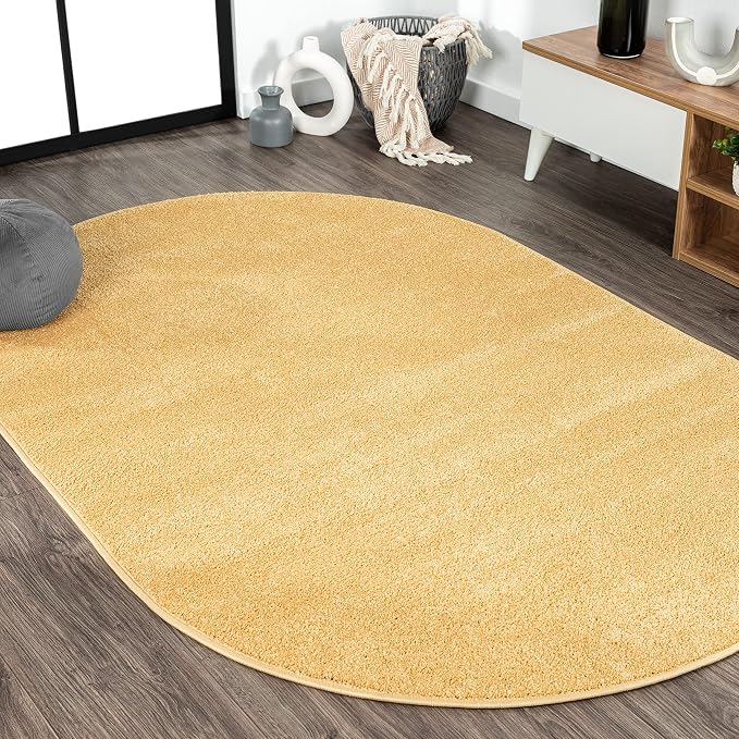 JONATHAN Y Haze Solid Low-Pile Mustard 3x5 Oval Indoor Area Rug, Coastal,Bohemian,Minimalist,Classic, Easy-Cleaning for Living Room,Bedroom,Kitchen,Pet Friendly,Non-Shedding (SEU100B-3OV)