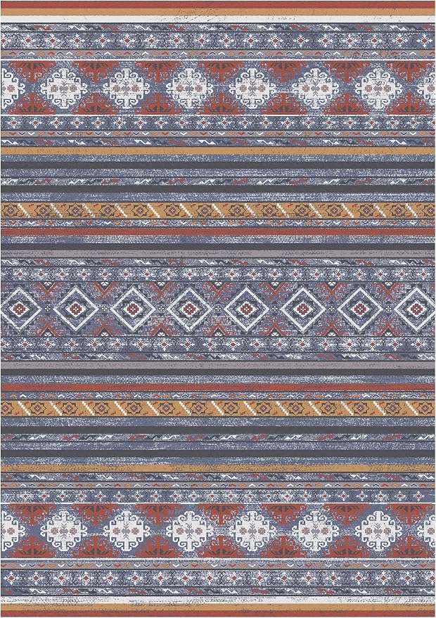 RUGSURE Washable Area Rugs 3' x 5 ' - 1/6 Thick - Moroccan-Inspired -Stain & Water Resistant Non-Slip - Resistant Rug for Living Room, Bedroom, Nursery, Pet & Child Friendly (Blue and Red)