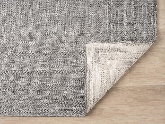 Berry Easy Jute Indoor Outdoor Rug, 5x7 Neutral Bordered Jute Look, Weather Resistant, Easy Care, Lightweight Outdoor Farmhouse Carpet for Patio, Porch, Living Room (5' x 7', Gray)