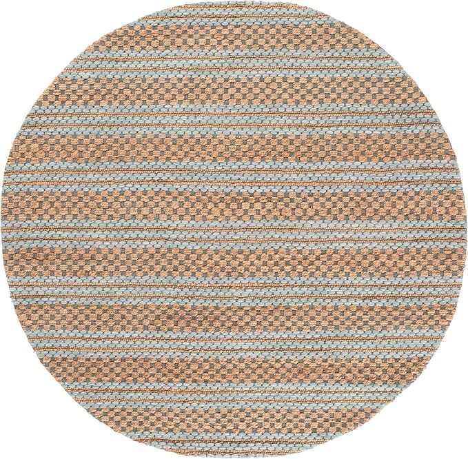 Martha Stewart X SAFAVIEH Collection Area Rug - 6' Round, Natural & Light Blue, Handmade Wool & Jute, Ideal for Living Room, Bedroom, Dining Space (MSR9528L)