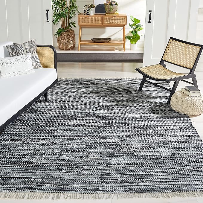 SAFAVIEH Area Rug 8x10 - Montauk Collection - Large - Grey & Black, Handmade Flat Weave Cotton, Ideal for Living Room, Bedroom, Office, Dining Space (MTK251F)