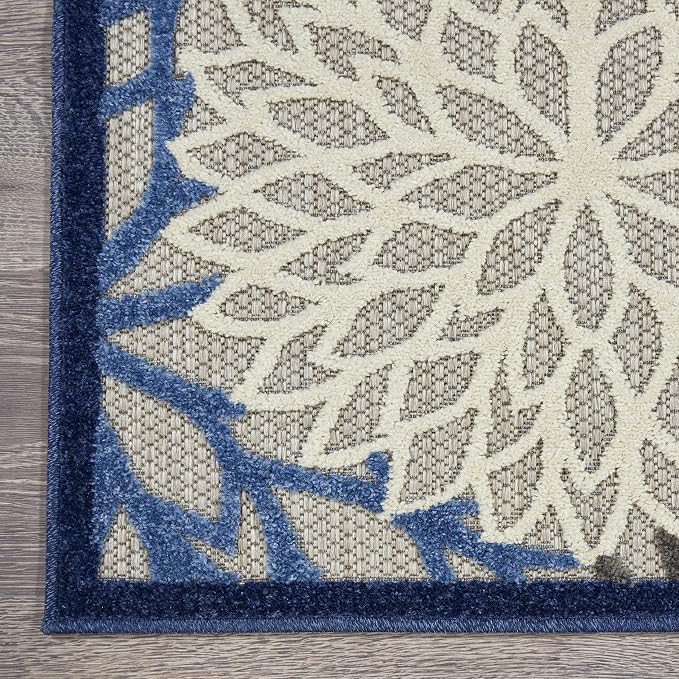 Nourison Home Aloha Indoor/Outdoor Blue/Multicolor 3' x 5' Area Rug, Tropical, Botanical, Easy Cleaning, Non Shedding, Bed Room, Living Room, Dining Room, Deck, Backyard, Patio (3x5)