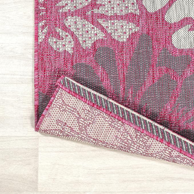 JONATHAN Y Floral Textured Weave Indoor Outdoor Square Area Rug 5X5 Fuchsia/Light Gray, Zinnia Modern for Backyard, Patio, Porch, Easy-Cleaning, High Traffic, Pet-Friendly, Non-Shedding (SMB110F-5SQ)