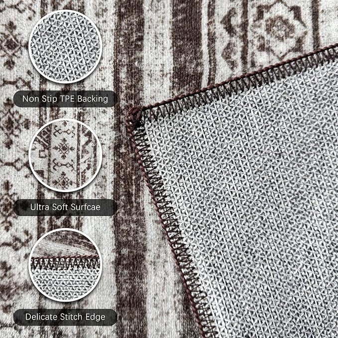 RUGSURE Washable Area Rugs 3' x 5 ' - 1/6 Thick - Moroccan-Inspired -Stain & Water Resistant Non-Slip - Resistant Rug for Living Room, Bedroom, Nursery, Pet & Child Friendly (Brown)
