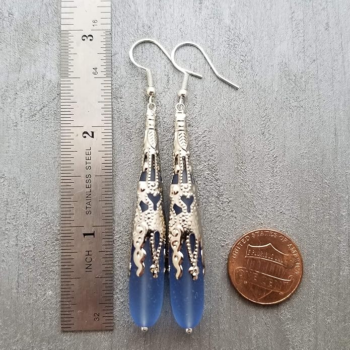 Handmade Sea Glass Earrings, Hawaiian Jewelry for Women, Long Teardrop Earrings Beach Jewelry, Sea Glass Jewelry For Women Birthday Gift For Her
