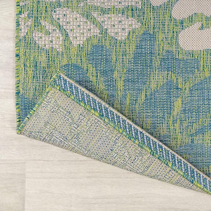 JONATHAN Y Floral Textured Weave Indoor Outdoor Area Rug 4X6 Cream/Green, Zinnia Modern for Backyard, Patio, Porch, Easy-Cleaning, High Traffic, Pet-Friendly, Non-Shedding (SMB110D-4)