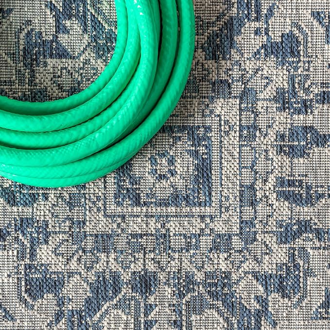 JONATHAN Y Boho Medallion Indoor Outdoor Area Rug 9X12 Navy/Gray, Estrella Textured Weave for Backyard, Patio, Porch, Easy-Cleaning, High Traffic, Pet-Friendly, Non-Shedding (SMB105B-9)