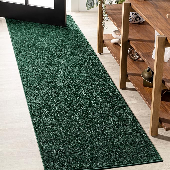 JONATHAN Y Haze Solid Low-Pile Emerald Runner Rug 2x14, Coastal,Bohemian,Minimalist,Classic, Easy-Cleaning for Living Room,Bedroom,Kitchen,Pet Friendly,Non-Shedding (SEU100L-214)