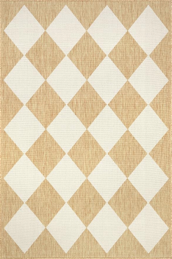 Nuloom Outdoor Performance Collection Sabina Tan/Ivory, 4' x 6', Soft, High Traffic, Stain Resistant, Easy Clean, Durable Area Rug for Indoor/Outdoor Patio, Deck, Porch, Garden, Courtyard