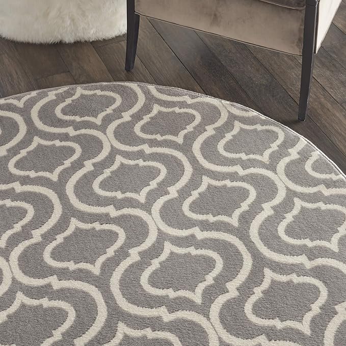 Nourison Home Jubilant Grey 5'3" x Round Area Rug - Easy Clean, Non Shedding, Bed Room, Living Room, Dining Room, Kitchen (5' x Round)