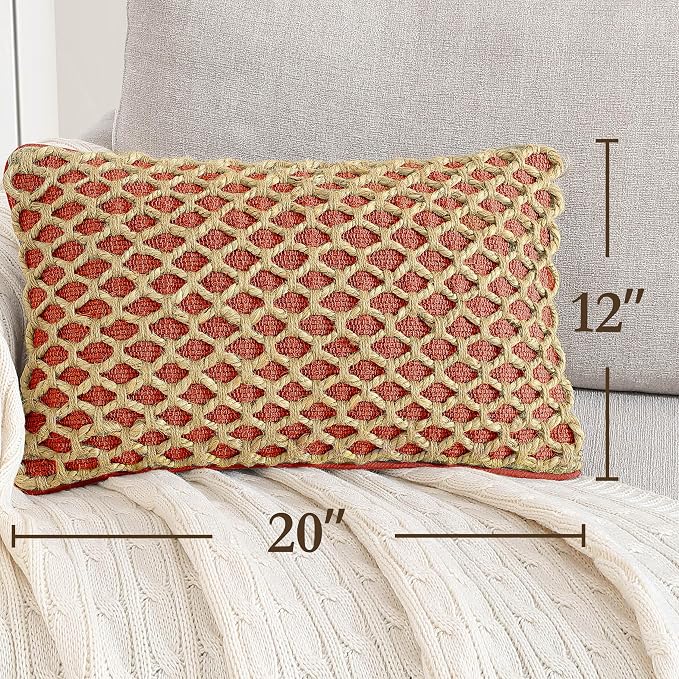 Boho Living Jada Premium Woven Design, Decorative Throw, Living Room Décor, (1) 12" x 20" Pillow Cover, Rust