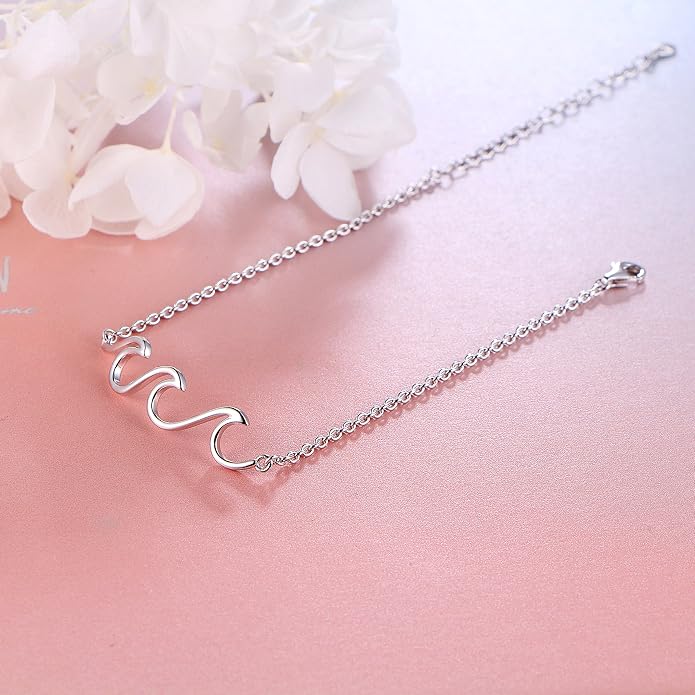 Alphm Wave Anklet for Women S925 Sterling Silver Adjustable Starfish Layered Ocean Beach Sea Ankle Foot Bracelet