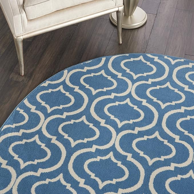 Nourison Home Jubilant Blue 5'3" x Round Area Rug - Easy Clean, Non Shedding, Bed Room, Living Room, Dining Room, Kitchen (5' x Round)