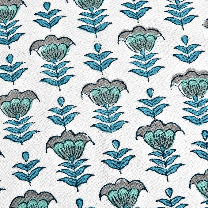 Ridhi Block Print Aquamarine Blue Throw Pillow Cover 24" x 24" (Pack of 2) Decorative Cushion Covers with Ruffle for Couch, Sofa, Bed, Living Room, Home Decor Gift for Spring, Easter, Valentine