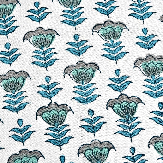 Ridhi Block Print Aquamarine Blue Throw Pillow Cover 20" x 20" (Pack of 2) Decorative Cushion Covers with Ruffle for Couch, Sofa, Bed, Living Room, Home Decor Gift for Spring, Easter, Valentine