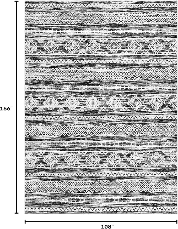 Tortania Area Rug Living Room Rugs - 9x13 Washable Large Soft Neutral Boho Moroccan Bohemian Farmhouse Rug Indoor Floor Carpet for Bedroom Under Dining Table Home Office Decor - Black White