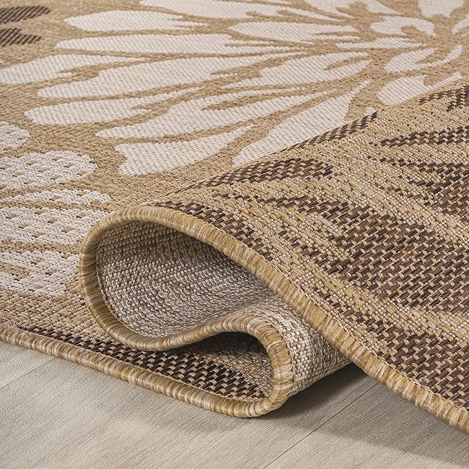 JONATHAN Y Floral Textured Weave Indoor Outdoor Area Rug 8X10 Brown/Cream, Zinnia Modern for Backyard, Patio, Porch, Easy-Cleaning, High Traffic, Pet-Friendly, Non-Shedding (SMB110I-8)