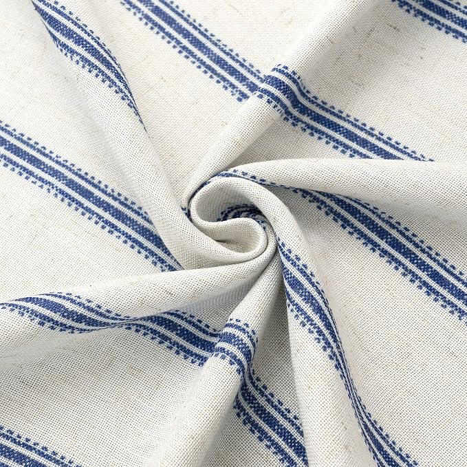 DriftAway Farmhouse Stripe Blackout Curtains, W52xL120, Navy Blue | Blackout, Linen Texture, Stripe Pattern, Rod Pocket & Back Tab, Two Layers, Bedroom Living Room Use, Sound Reducing Design