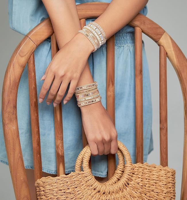 Bracelet for Women – Handmade Vegan Boho Natural Stone Layered Bracelet, Thailand Bohemian Stackable Beaded Wrap Bracelets, Summer Hippie Bracelet Stack, Fashion Jewelry Gifts