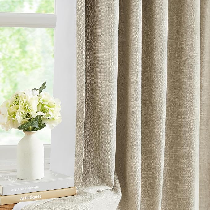 WEST LAKE 72 Inches Oatmeal Tan Full Blackout Curtains with Liners,Bailey Pinch Pleated Drapes with Back Tabs for Bedroom,Modern Textured Thermal Insulated Window Treatment for Living Room,40"Wx72"Lx2