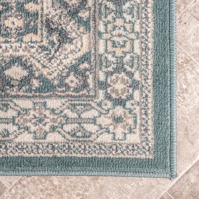 Nuloom Becca Blue/Ivory, 6' Square, Traditional Tiled, Soft and Cozy, High Traffic, Stain Resistant, Easy Clean, Durable Area Rug for Bedroom, Living Room, Dining Space, Den, Foyer, Entryway