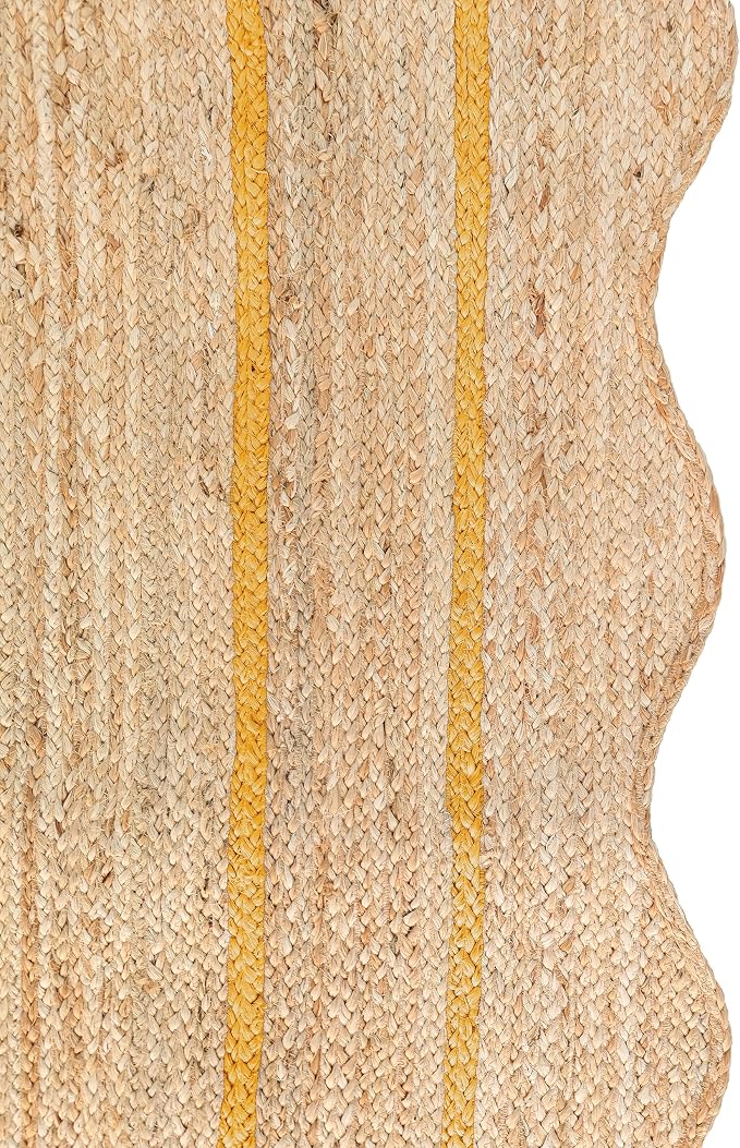 Wave Scalloped Natural Jute Rug Boho Jute Rug Entryway Runner Rug Farmhouse Scallop Rug, Yellow (2'6"x10')