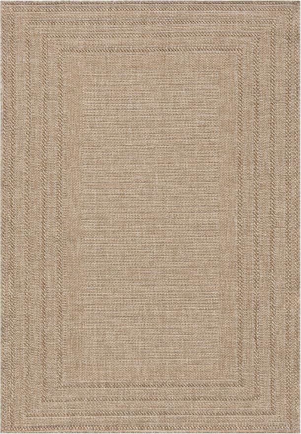 Berry Easy Jute Indoor Outdoor Rug, 4x6 Neutral Bordered Jute Look, Weather Resistant, Easy Care, Lightweight Outdoor Farmhouse Carpet for Patio, Porch, Living Room (4' x 6', Natural)