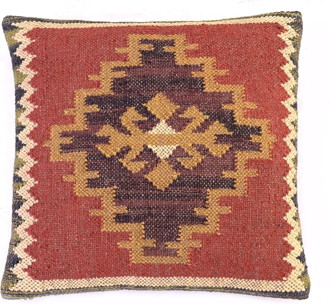 Chouhan Rugs 4 PCS Set of Hand Woven Jute Kilim Cushion Cover Indian Vintage Pillows 18X18 Rug Boho Shams (Pattern 2)