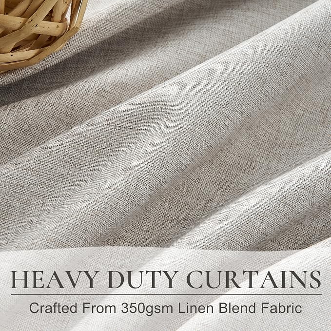 Pleat Linen Blend Room Darkening Curtains 84 Inch Length 2 Panels Set for Living Room, Natural Melange Grey for Bedroom Windows Blackout Drapes Heat Blocking Curtain for Summer Heat (50"Wx84"L)