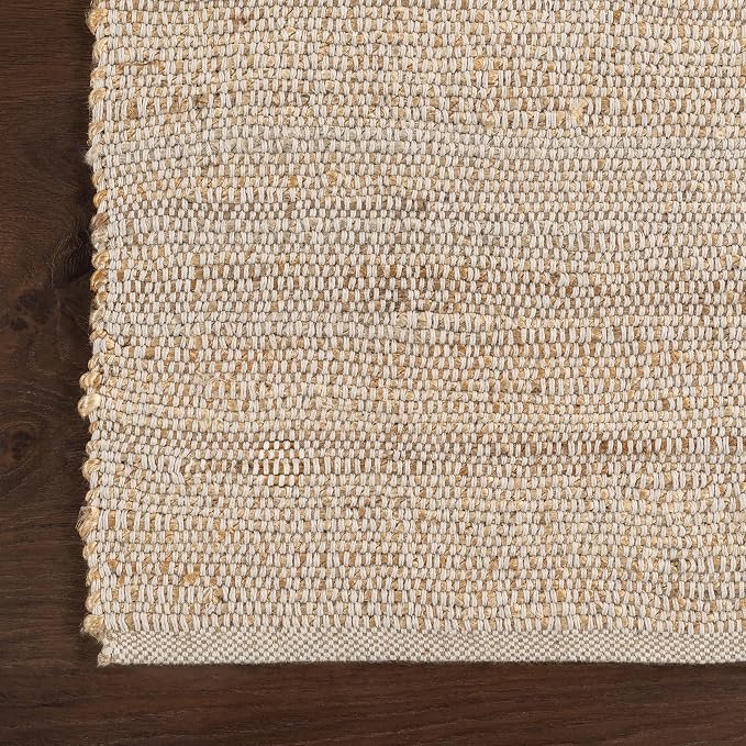 nuLOOM 3x5 Elfriede Jute & Cotton Hand Woven Area Rug, Natural, Solid Rustic Farmhouse Style, Weaved Design, Natural Fiber, For Bedroom, Living Room, Dining Room, Hallway, Office, Entryway