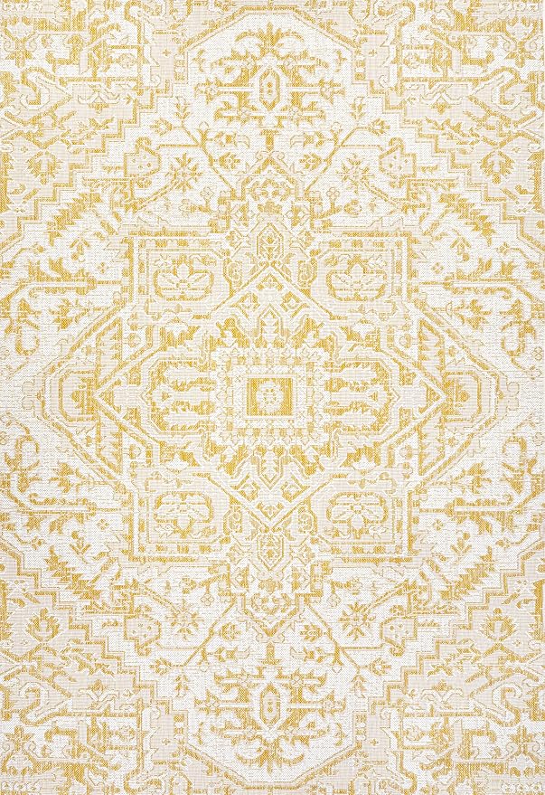 JONATHAN Y Boho Medallion Indoor Outdoor Area Rug 3X5 Cream/Yellow, Estrella Textured Weave for Backyard, Patio, Porch, Easy-Cleaning, High Traffic, Pet-Friendly, Non-Shedding (SMB105H-3)