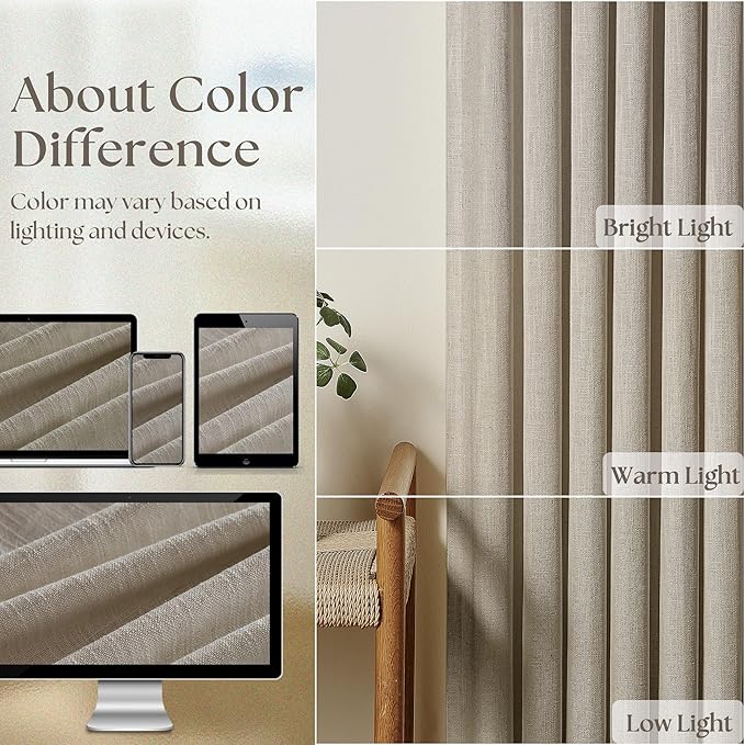 Burlywood Taupe 84 Inches Long 70 Inch Wide Curtains for Living Room Light Filtering Semi Sheer Modern Farmhouse Pleated Curtain Back Tab for Patio Sliding Door Dining Room Large Window 1 Panel 70x84