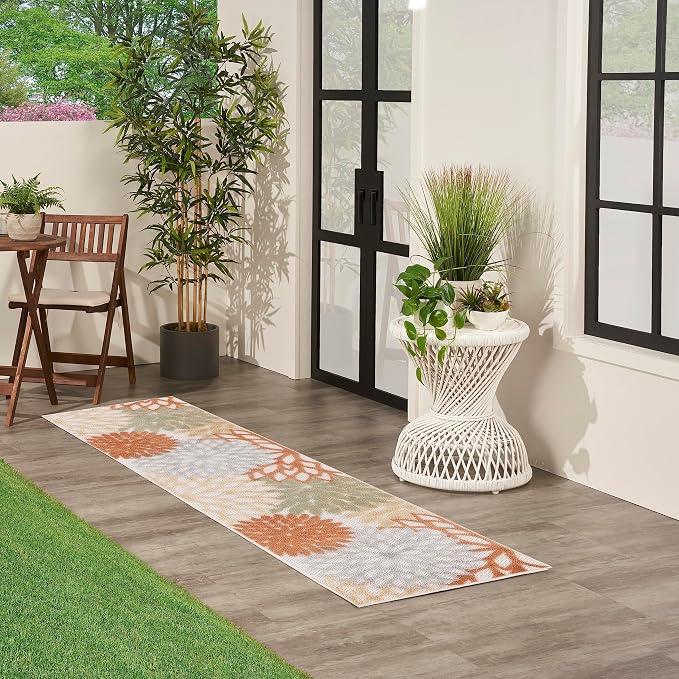 Nourison Home Aloha Indoor-Outdoor Ivory Multicolor 2' x 6' Area Rug, Easy Cleaning, Non Shedding, Bed Room, Living Room, Dining Room, Backyard, Deck, Patio (2x6)