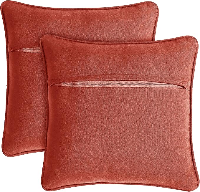 Boho Living Jada Premium Woven Design, Decorative Throw, Living Room Décor, (2) 20" x 20" Pillow Covers with Insert, Rust 2 Count