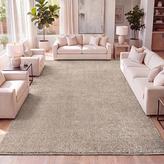 JONATHAN Y Haze Solid Low-Pile Beige Indoor Area Rug 10x14, Coastal,Bohemian,Minimalist,Classic, Easy-Cleaning for Living Room,Bedroom,Kitchen,Pet Friendly,Non-Shedding (SEU100G-14)