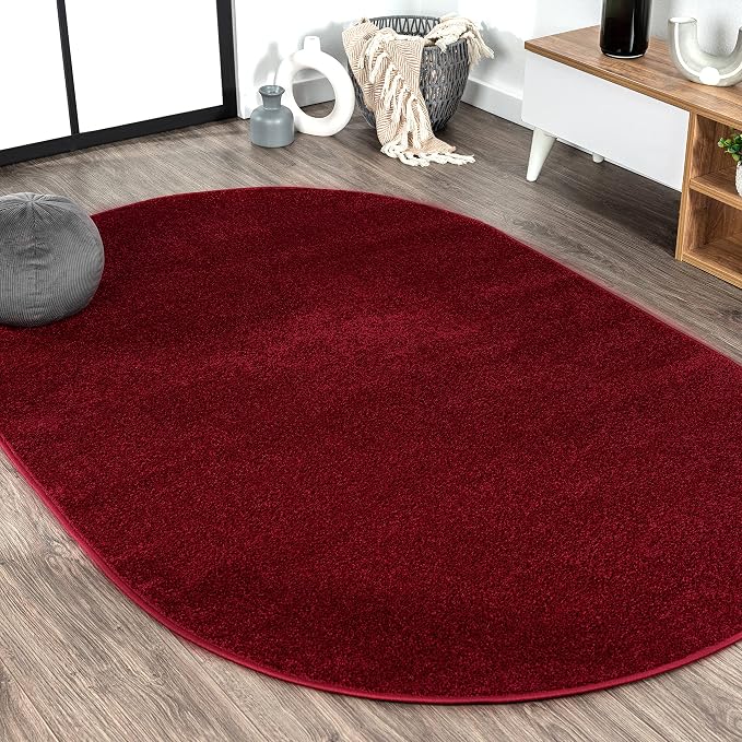 JONATHAN Y Haze Solid Low-Pile Dark Red 5x8 Oval Indoor Area Rug, Coastal,Bohemian,Minimalist,Classic, Easy-Cleaning for Living Room,Bedroom,Kitchen,Pet Friendly,Non-Shedding (SEU100Q-5OV)