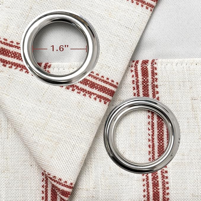 DriftAway Farmhouse Linen Stripe Blackout Curtains, W52xL84, Red | Blackout, Linen Texture, Stripe Pattern, Grommet, Two Layers, Bedroom Living Room Use, Sound Reducing Design